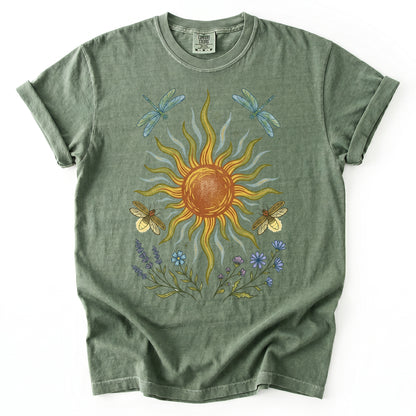 Celestial Sun and Botanical Dragonfly Heavyweight T-Shirt