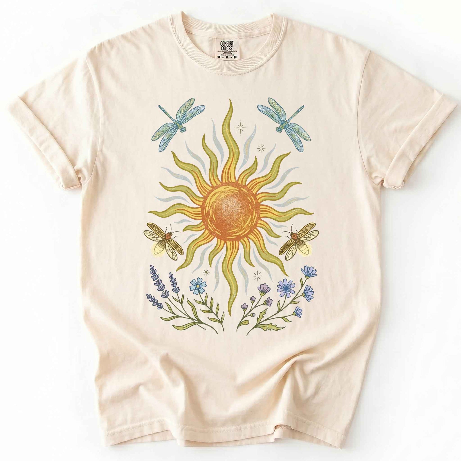 Celestial Sun and Botanical Dragonfly Heavyweight T-Shirt