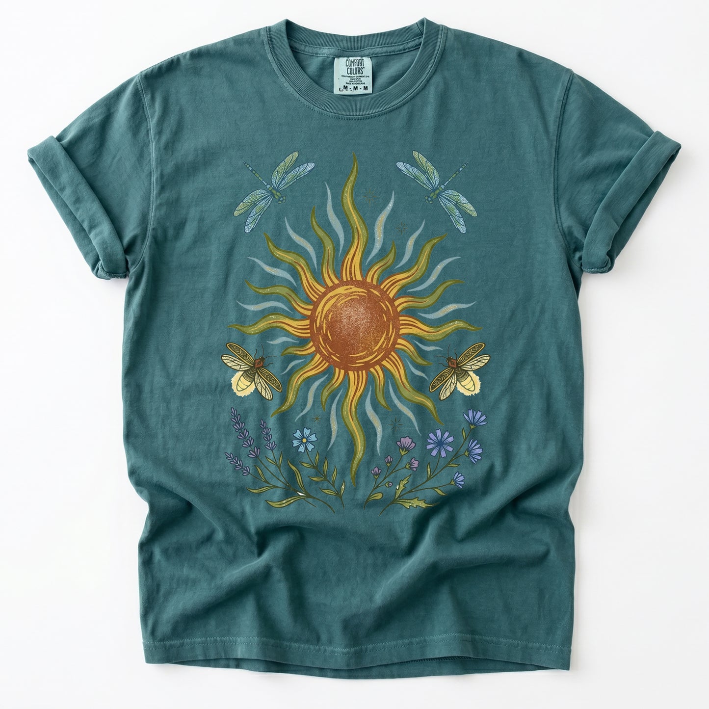 Celestial Sun and Botanical Dragonfly Heavyweight T-Shirt