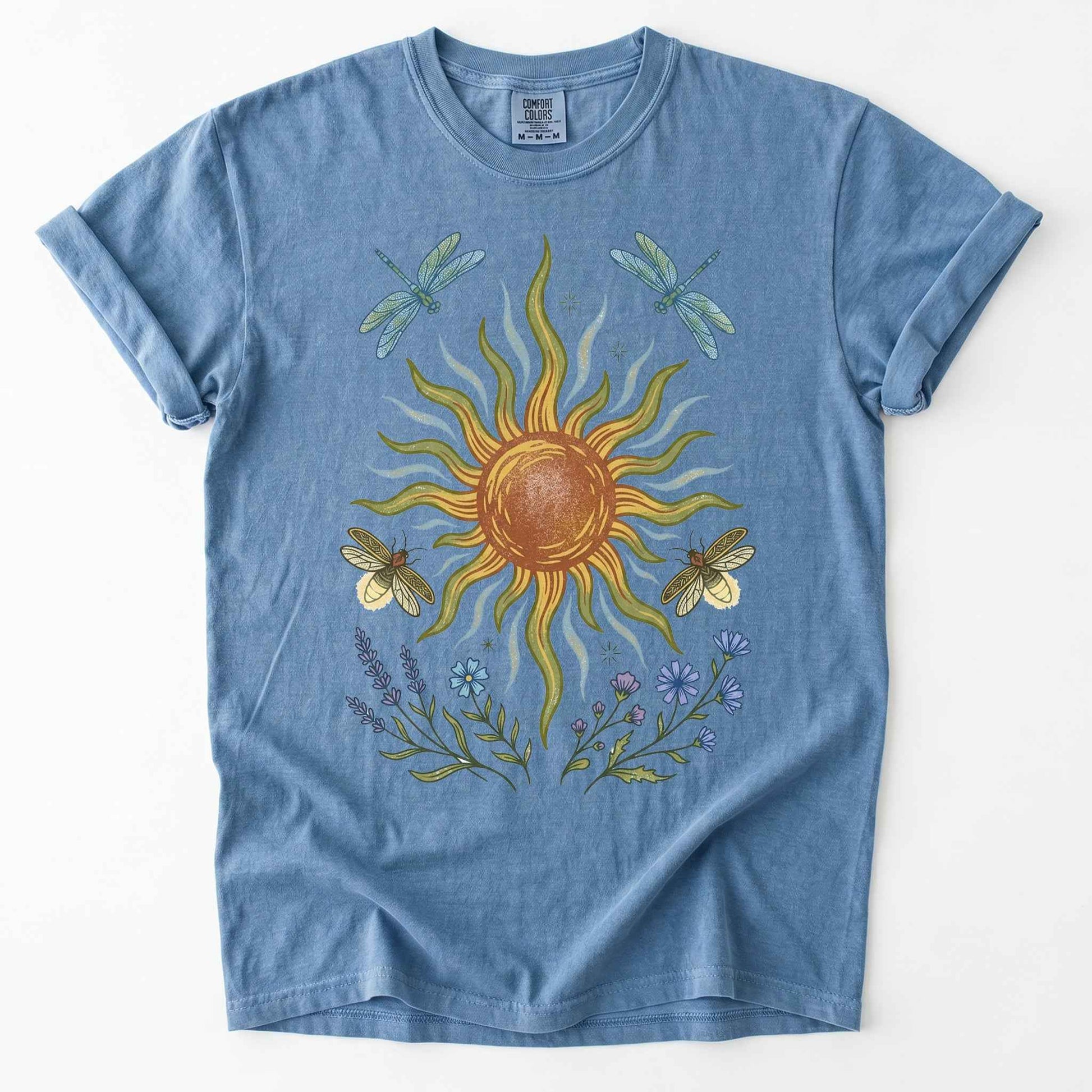 Celestial Sun and Botanical Dragonfly Heavyweight T-Shirt