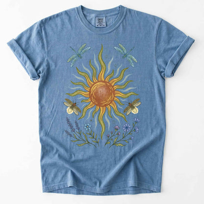 Celestial Sun and Botanical Dragonfly Heavyweight T-Shirt