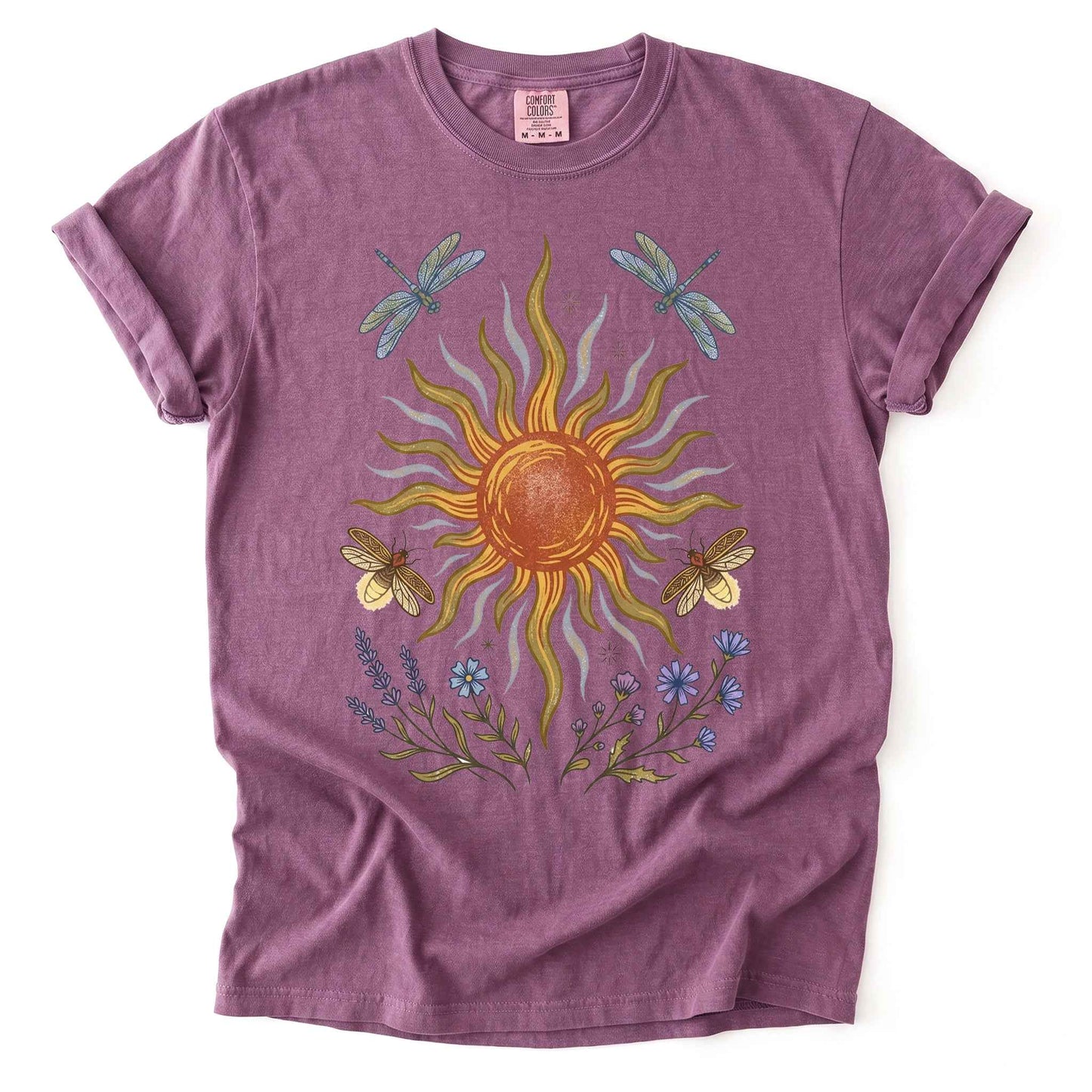 Celestial Sun and Botanical Dragonfly Heavyweight T-Shirt