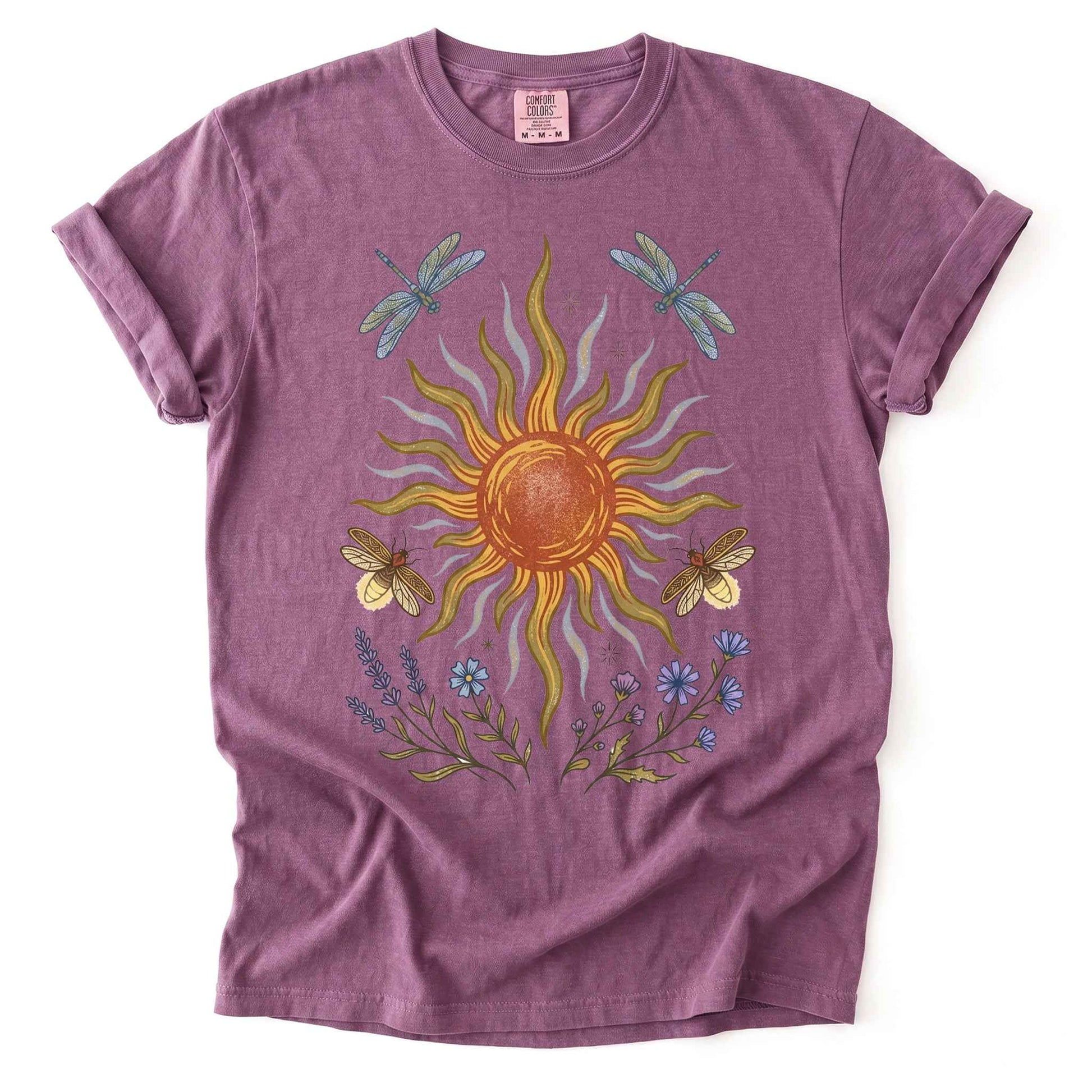 Celestial Sun and Botanical Dragonfly Heavyweight T-Shirt