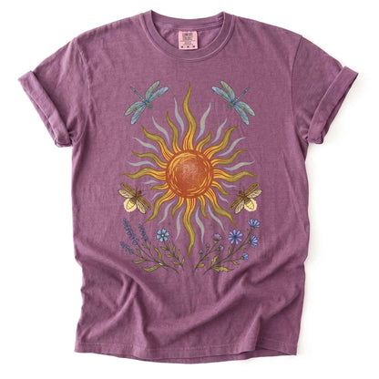 Celestial Sun and Botanical Dragonfly Heavyweight T-Shirt