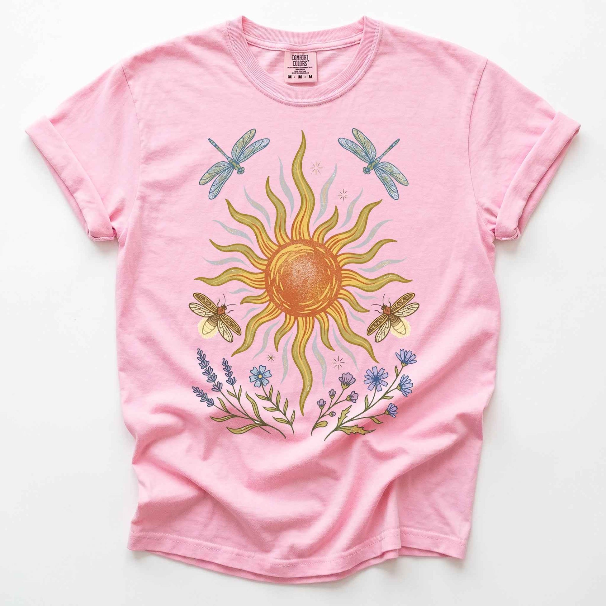 Celestial Sun and Botanical Dragonfly Heavyweight T-Shirt