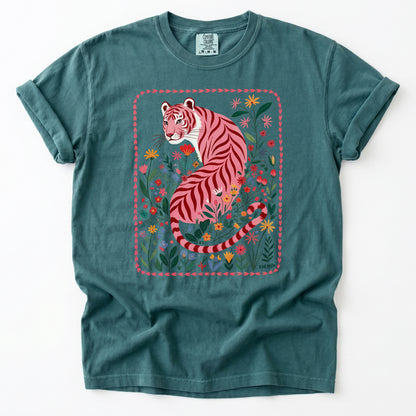 Botanical Pink Tiger Heavyweight T-Shirt