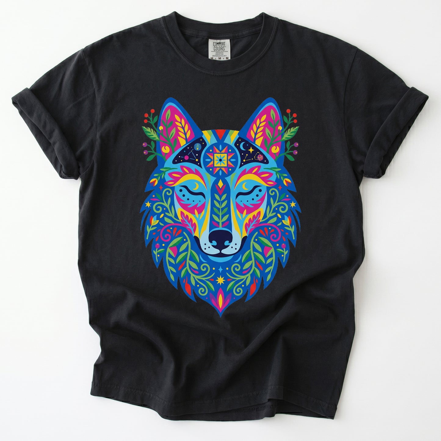 Vibrant Celestial Wolf Vintage Washed T-Shirt