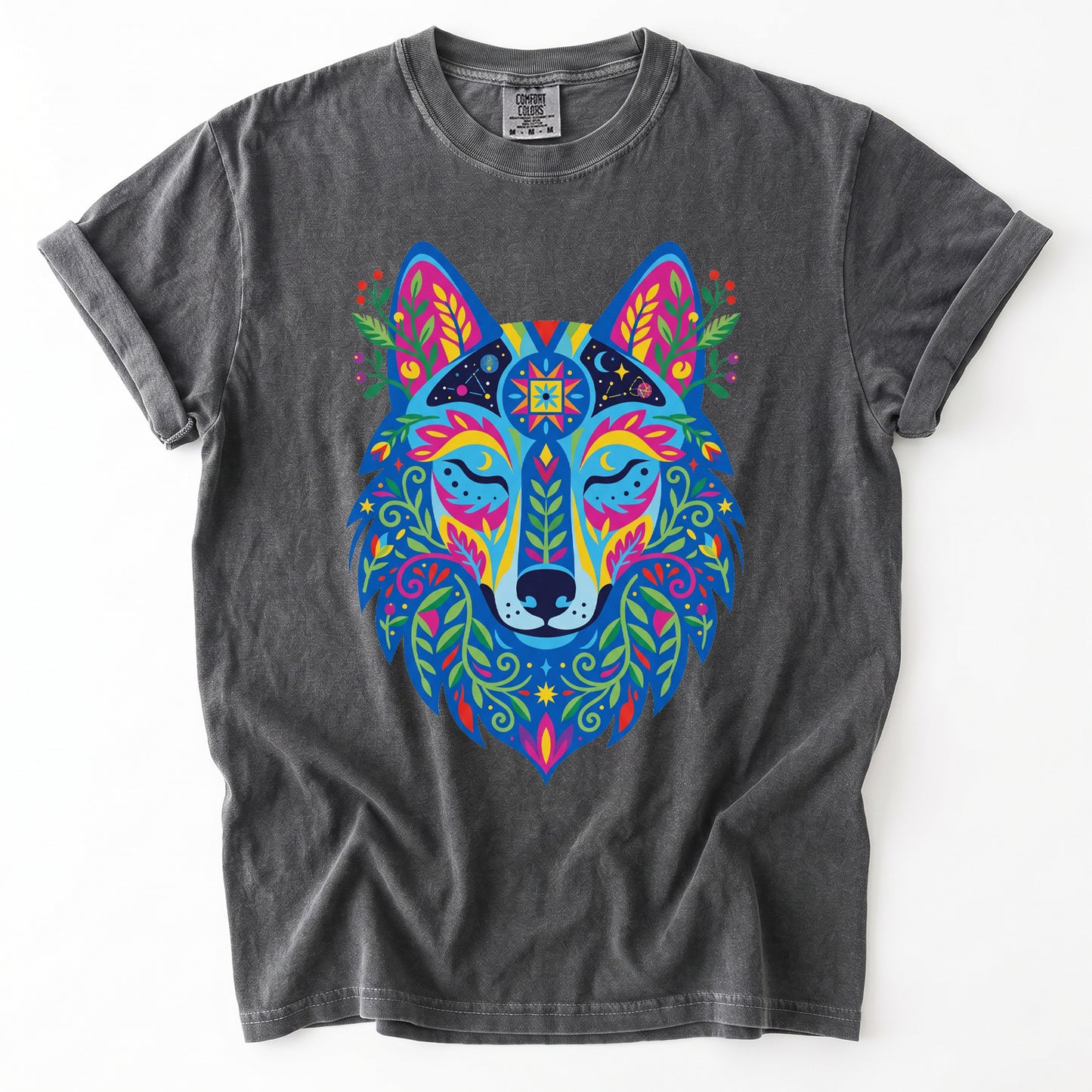 Vibrant Celestial Wolf Vintage Washed T-Shirt