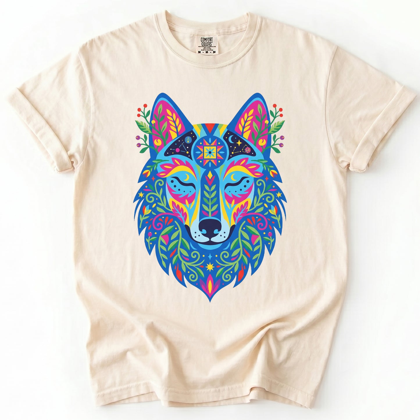 Vibrant Celestial Wolf Vintage Washed T-Shirt