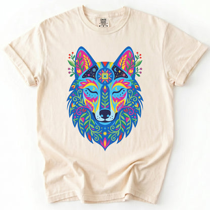 Vibrant Celestial Wolf Vintage Washed T-Shirt