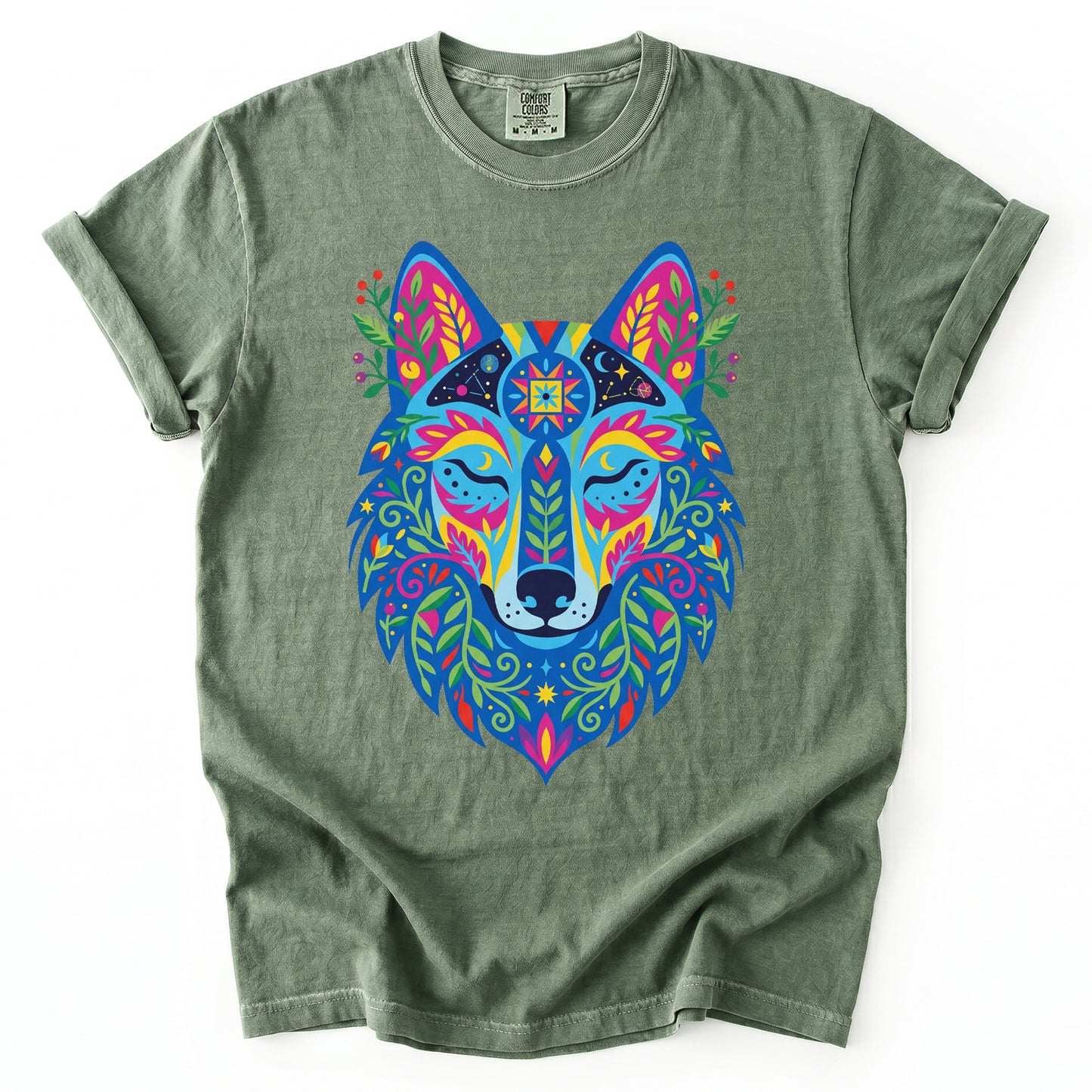 Vibrant Celestial Wolf Vintage Washed T-Shirt