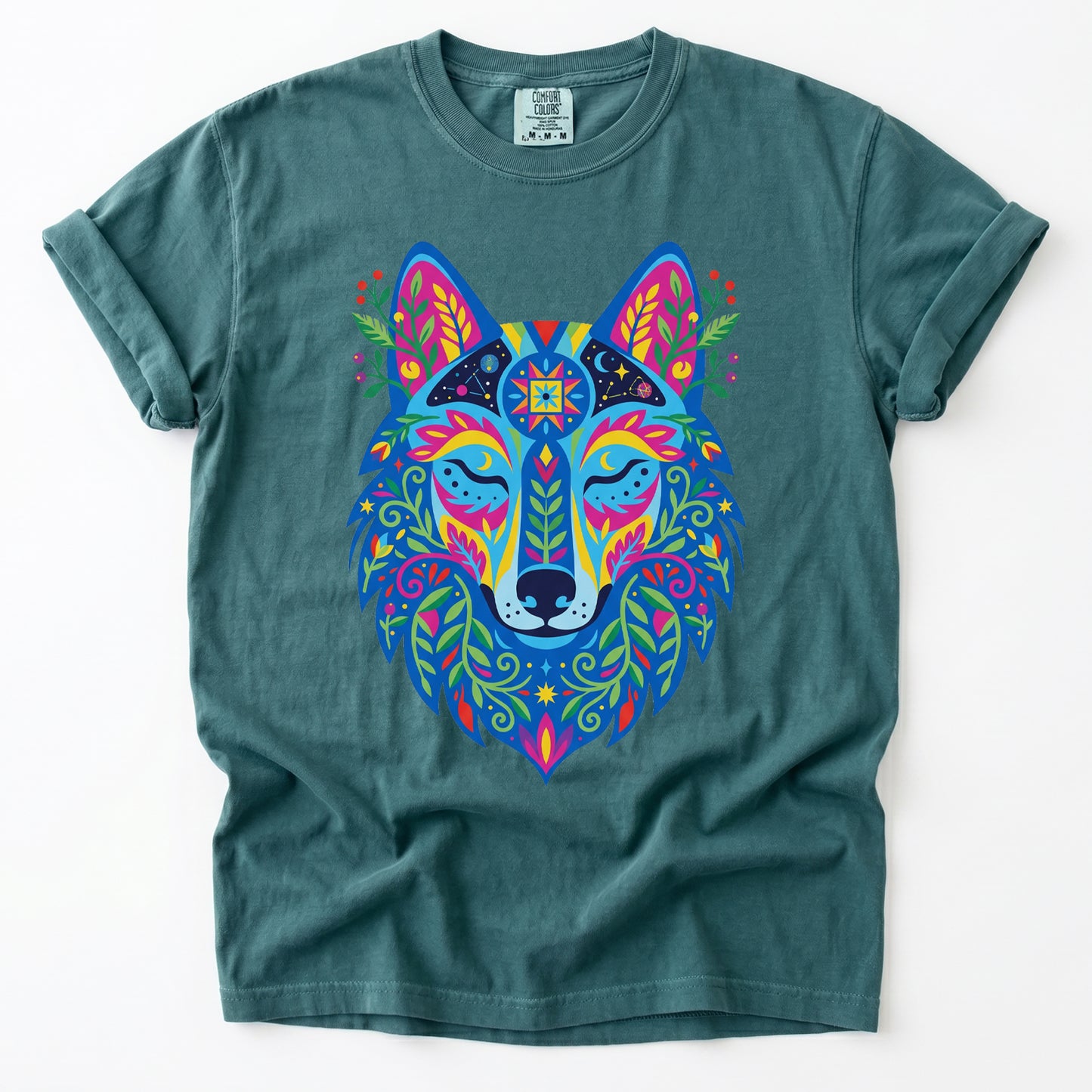 Vibrant Celestial Wolf Vintage Washed T-Shirt