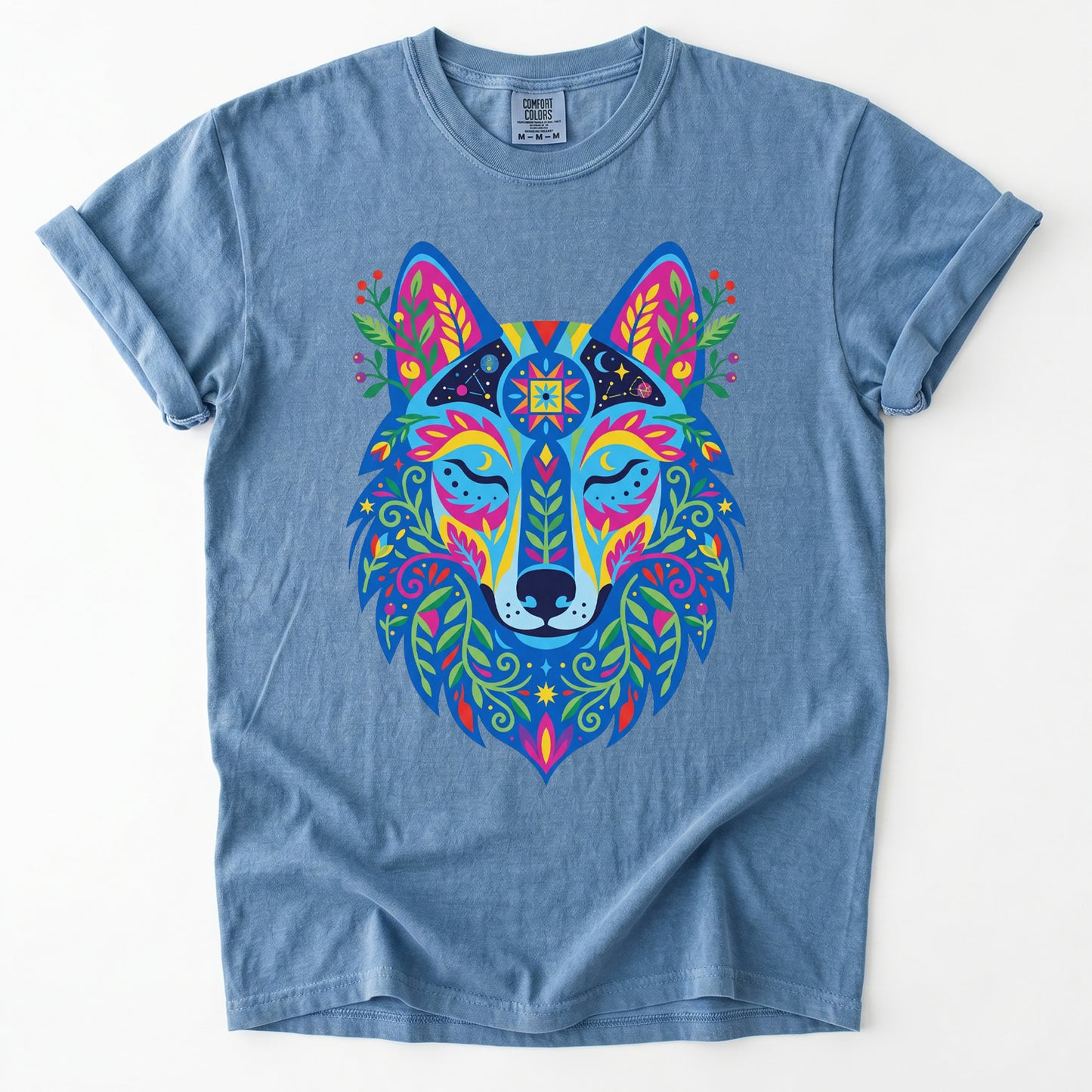 Vibrant Celestial Wolf Vintage Washed T-Shirt
