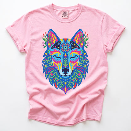 Vibrant Celestial Wolf Vintage Washed T-Shirt