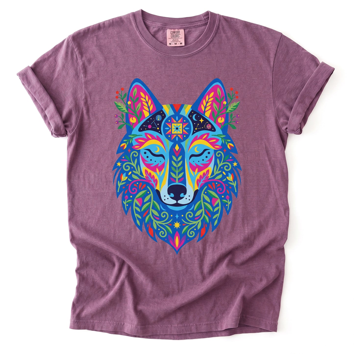 Vibrant Celestial Wolf Vintage Washed T-Shirt