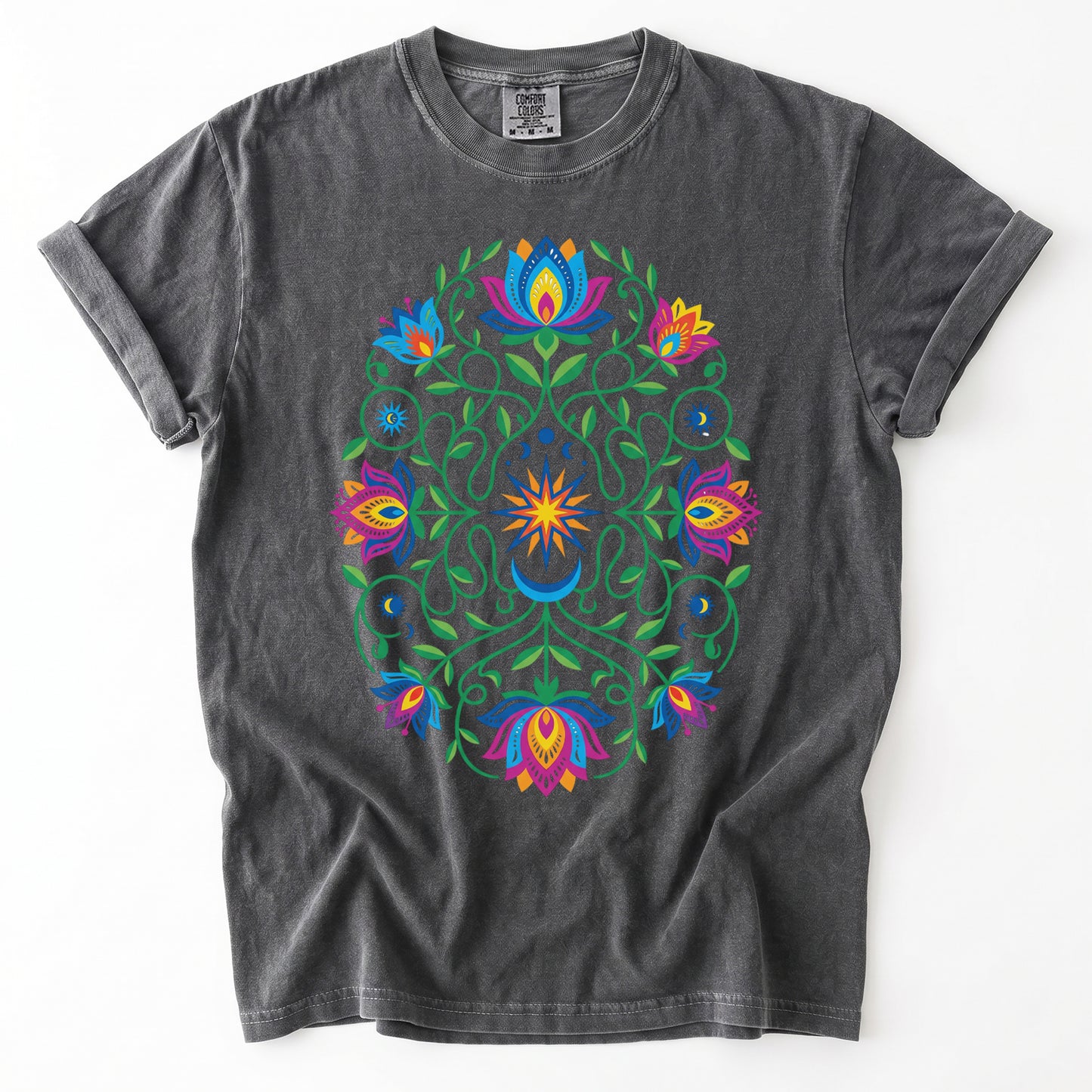 Vibrant Floral Folk Art Vintage Washed T-Shirt