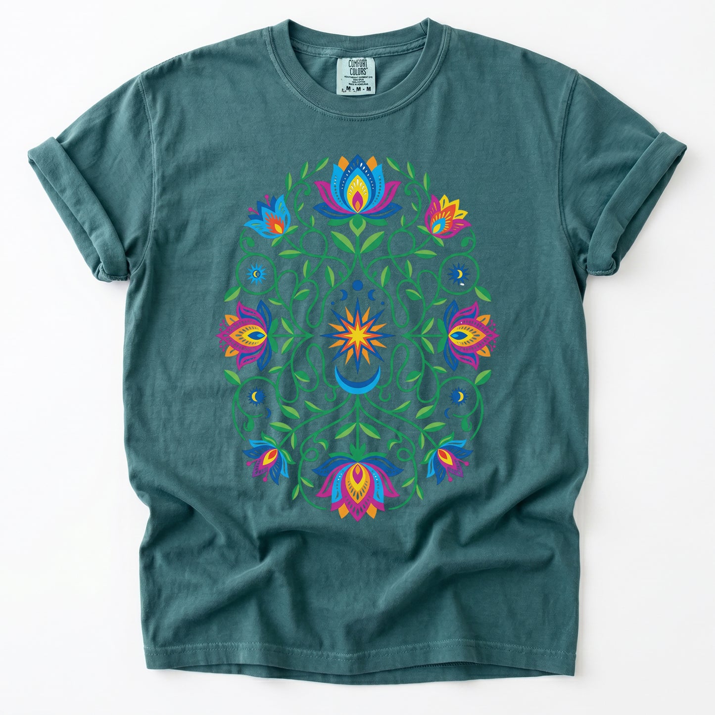 Vibrant Floral Folk Art Vintage Washed T-Shirt