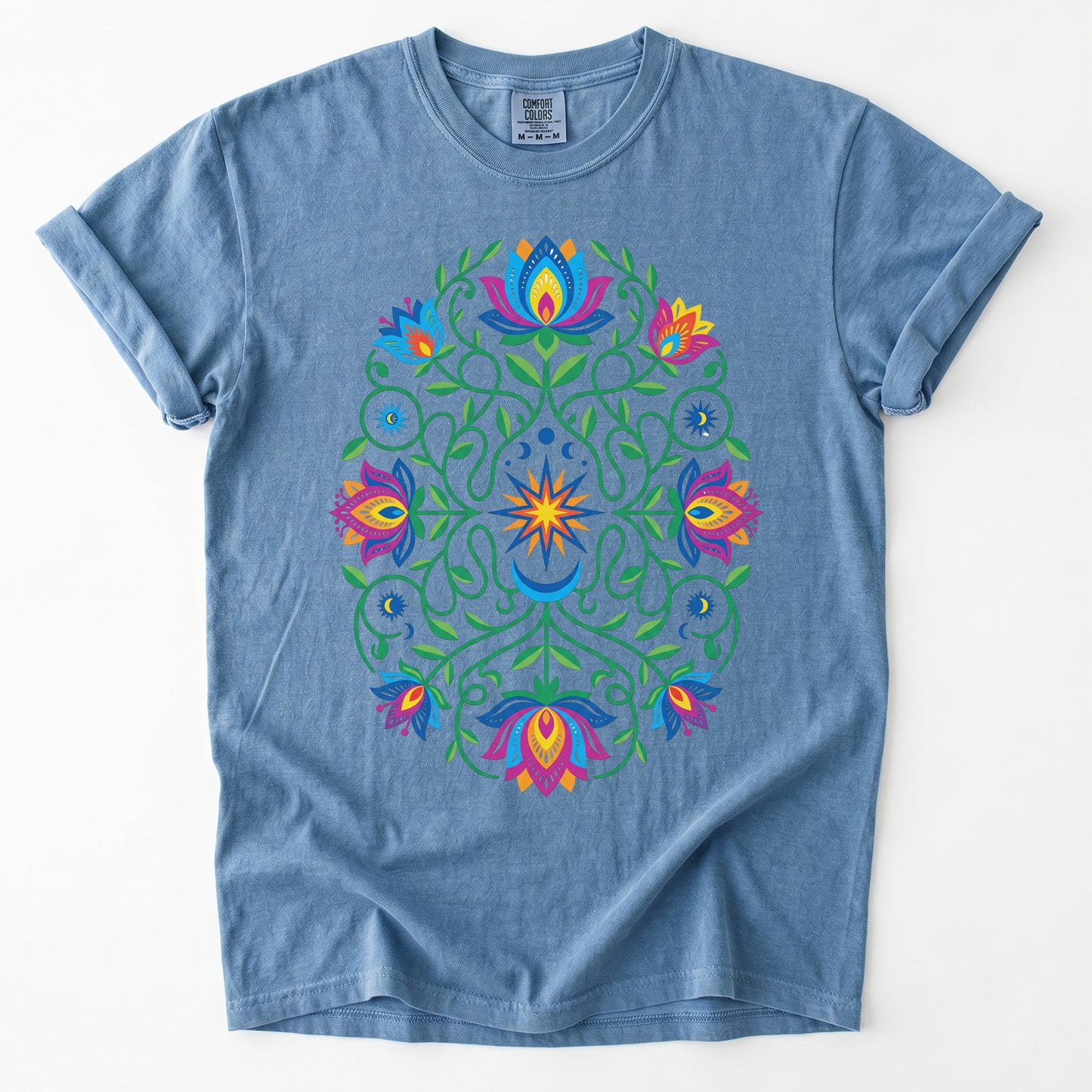Vibrant Floral Folk Art Vintage Washed T-Shirt
