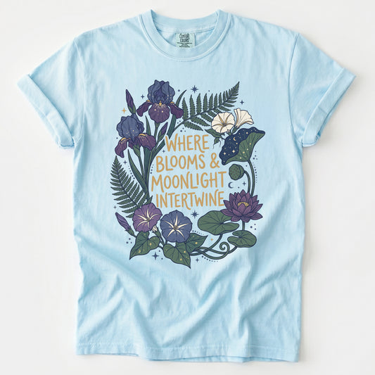 Where Blooms And Moonlight Intertwine Vintage Washed T-Shirt