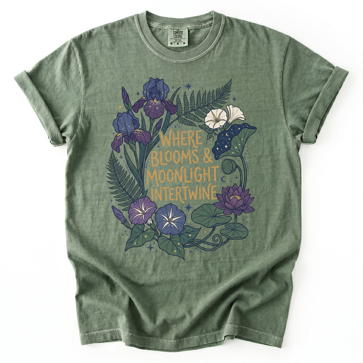 Where Blooms And Moonlight Intertwine Vintage Washed T-Shirt