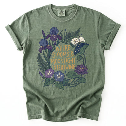 Where Blooms And Moonlight Intertwine Vintage Washed T-Shirt
