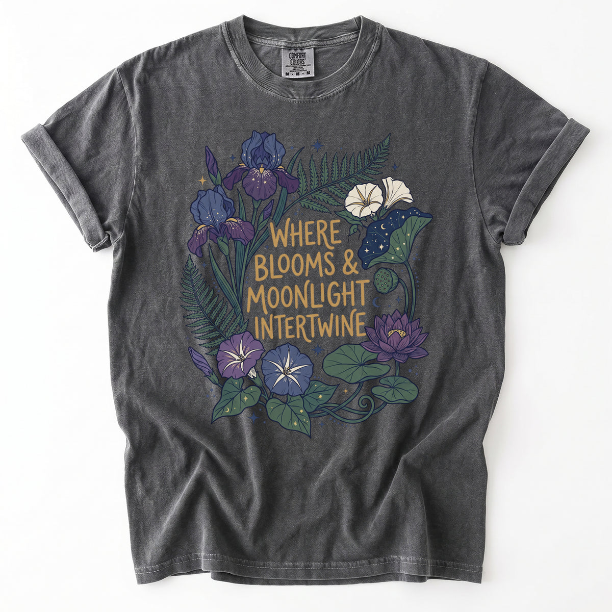 Where Blooms And Moonlight Intertwine Vintage Washed T-Shirt
