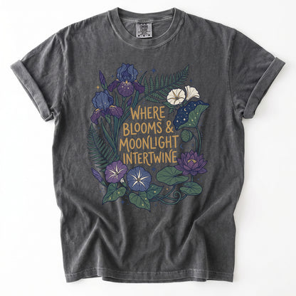 Where Blooms And Moonlight Intertwine Vintage Washed T-Shirt