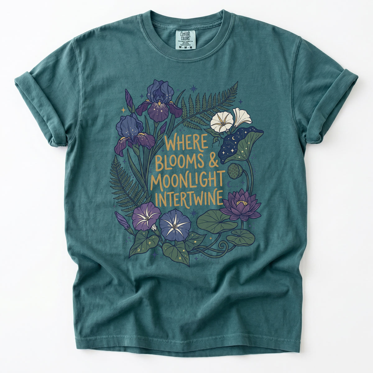 Where Blooms And Moonlight Intertwine Vintage Washed T-Shirt