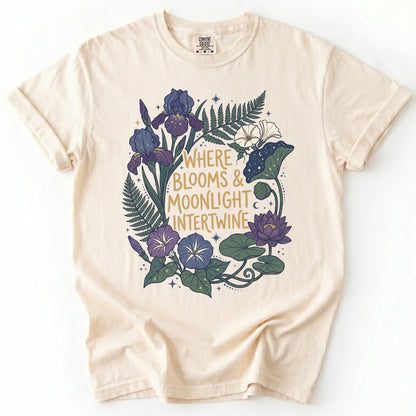 Where Blooms And Moonlight Intertwine Vintage Washed T-Shirt