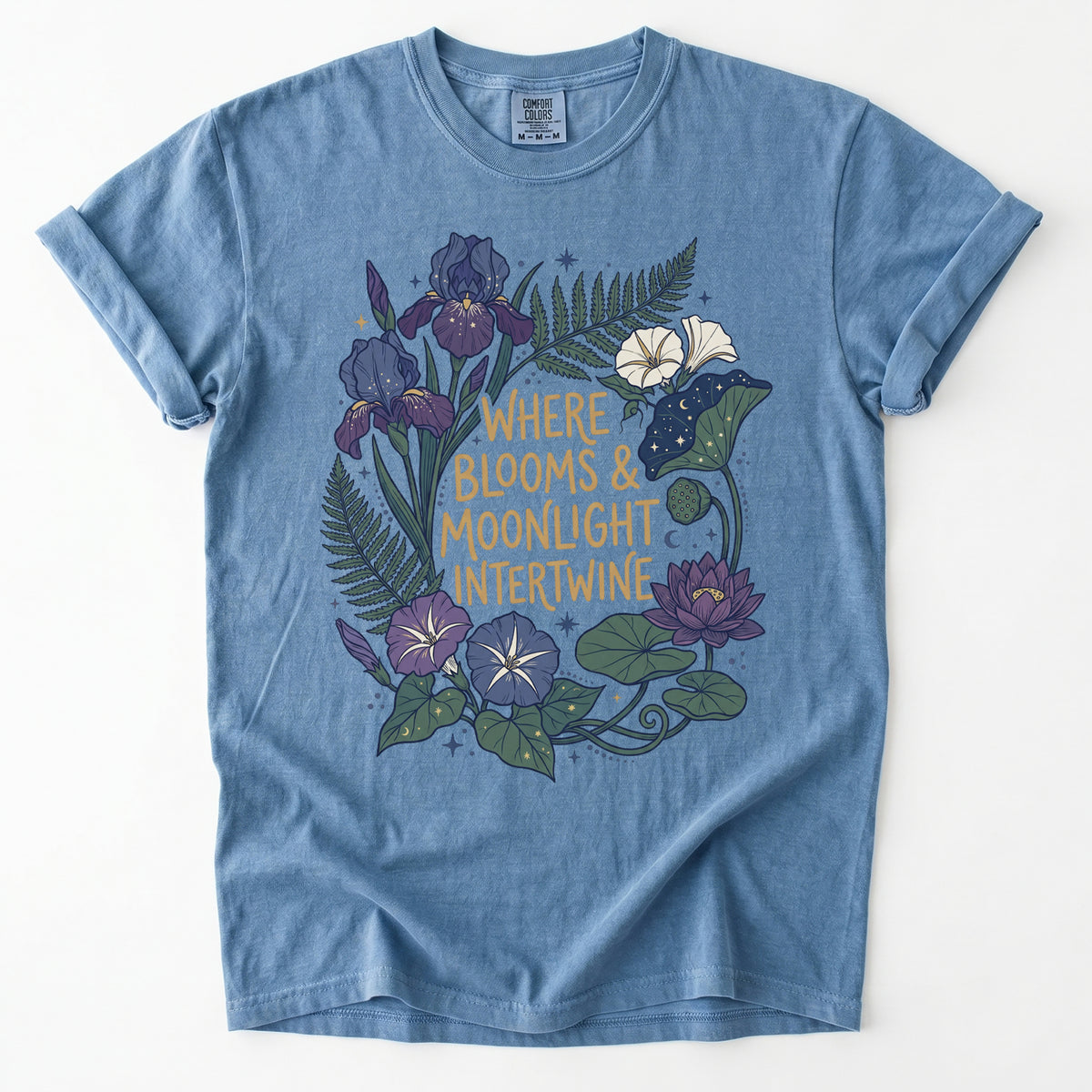 Where Blooms And Moonlight Intertwine Vintage Washed T-Shirt