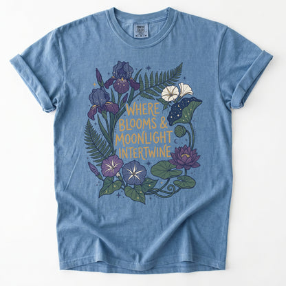 Where Blooms And Moonlight Intertwine Vintage Washed T-Shirt