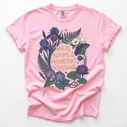 Where Blooms And Moonlight Intertwine Vintage Washed T-Shirt