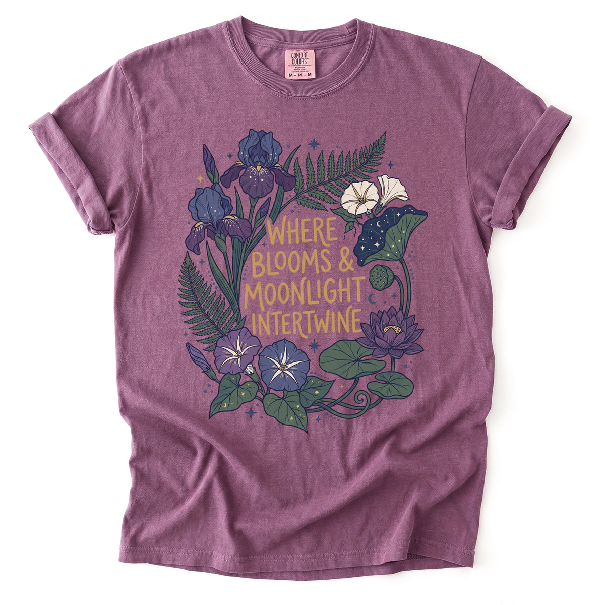 Where Blooms And Moonlight Intertwine Vintage Washed T-Shirt