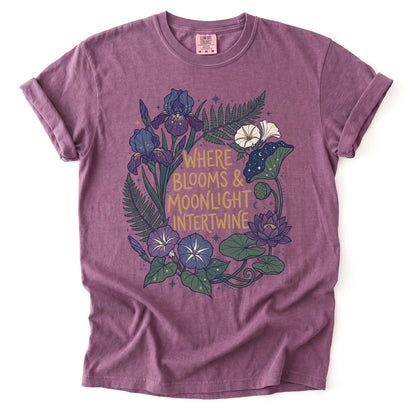 Where Blooms And Moonlight Intertwine Vintage Washed T-Shirt