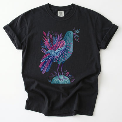 Whimsical Botanical Bird Vintage Washed T-Shirt