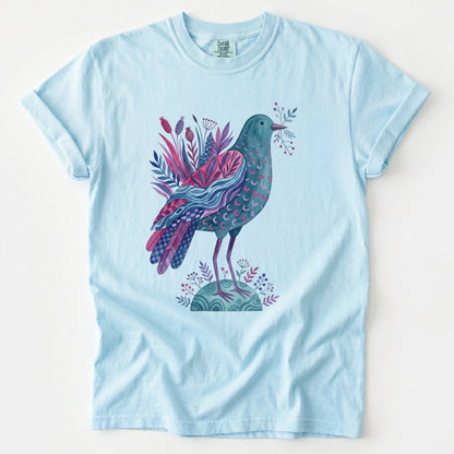 Whimsical Botanical Bird Vintage Washed T-Shirt