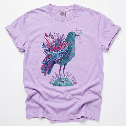 Whimsical Botanical Bird Vintage Washed T-Shirt