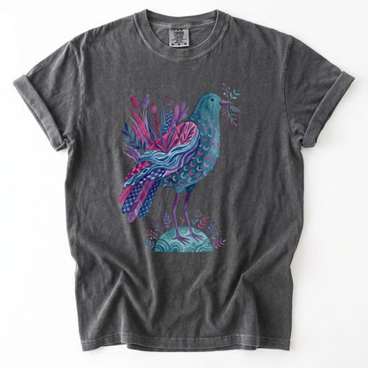 Whimsical Botanical Bird Vintage Washed T-Shirt