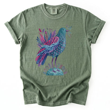 Whimsical Botanical Bird Vintage Washed T-Shirt