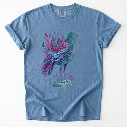 Whimsical Botanical Bird Vintage Washed T-Shirt