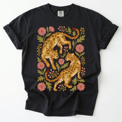 Wild Leopard Folk Art Vintage Washed T-Shirt