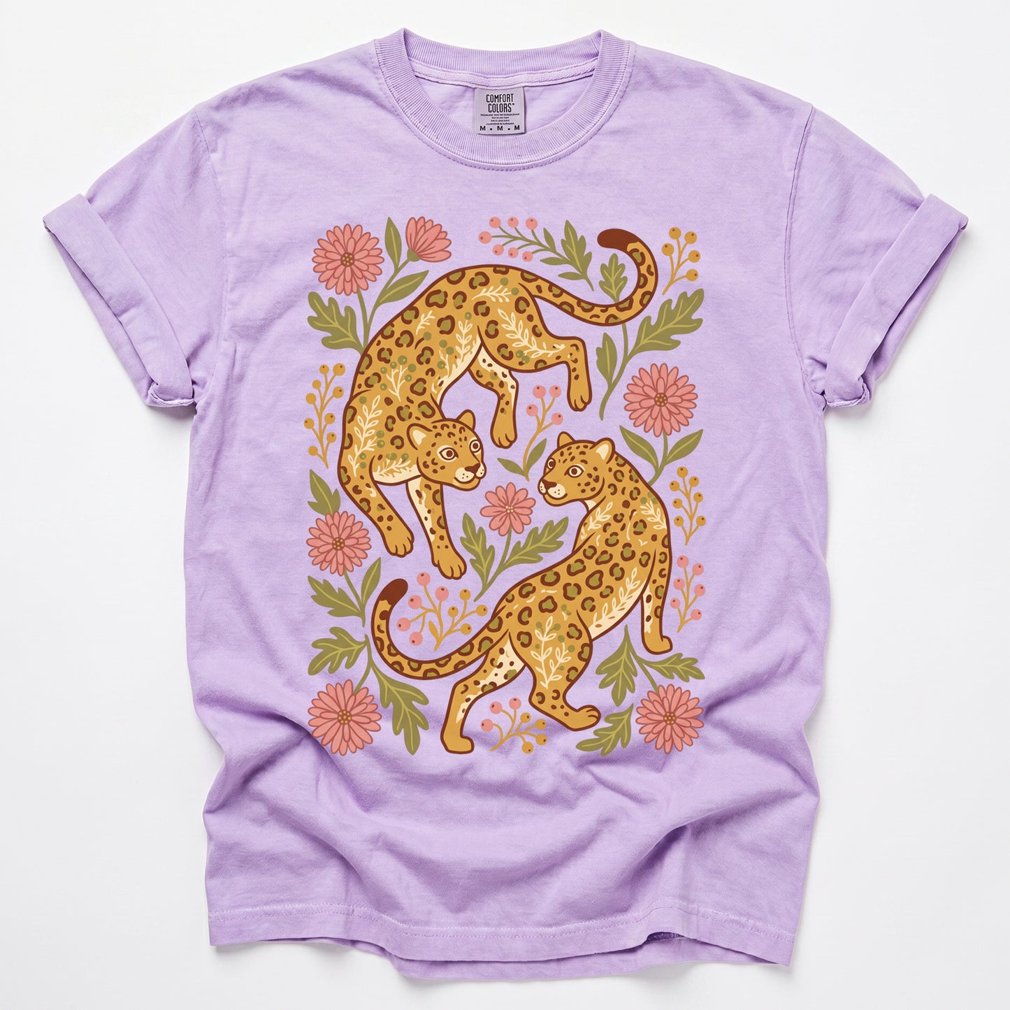 Wild Leopard Folk Art Vintage Washed T-Shirt