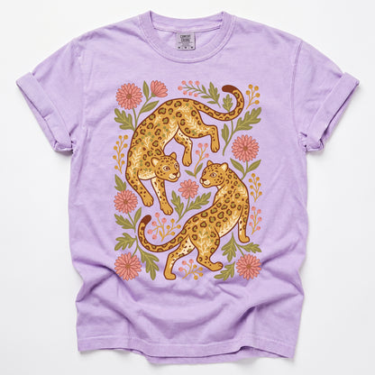 Wild Leopard Folk Art Vintage Washed T-Shirt