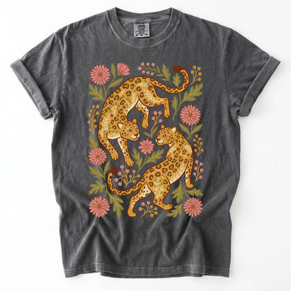 Wild Leopard Folk Art Vintage Washed T-Shirt
