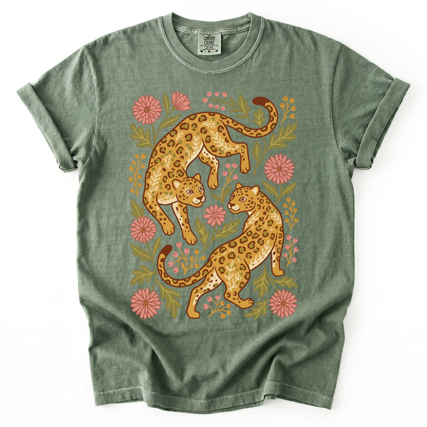 Wild Leopard Folk Art Vintage Washed T-Shirt