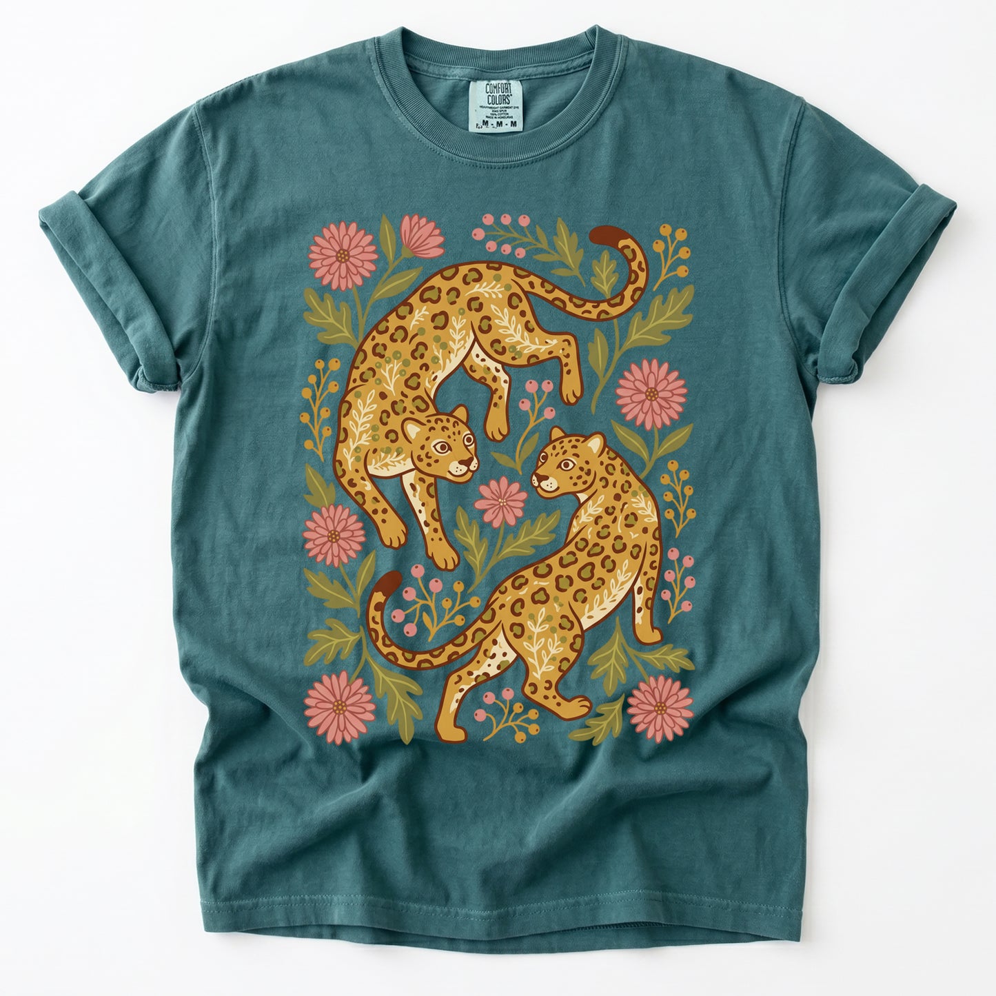 Wild Leopard Folk Art Vintage Washed T-Shirt