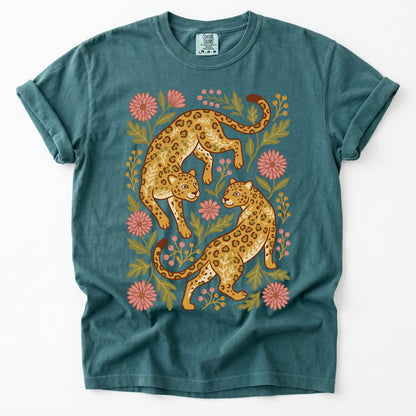Wild Leopard Folk Art Vintage Washed T-Shirt