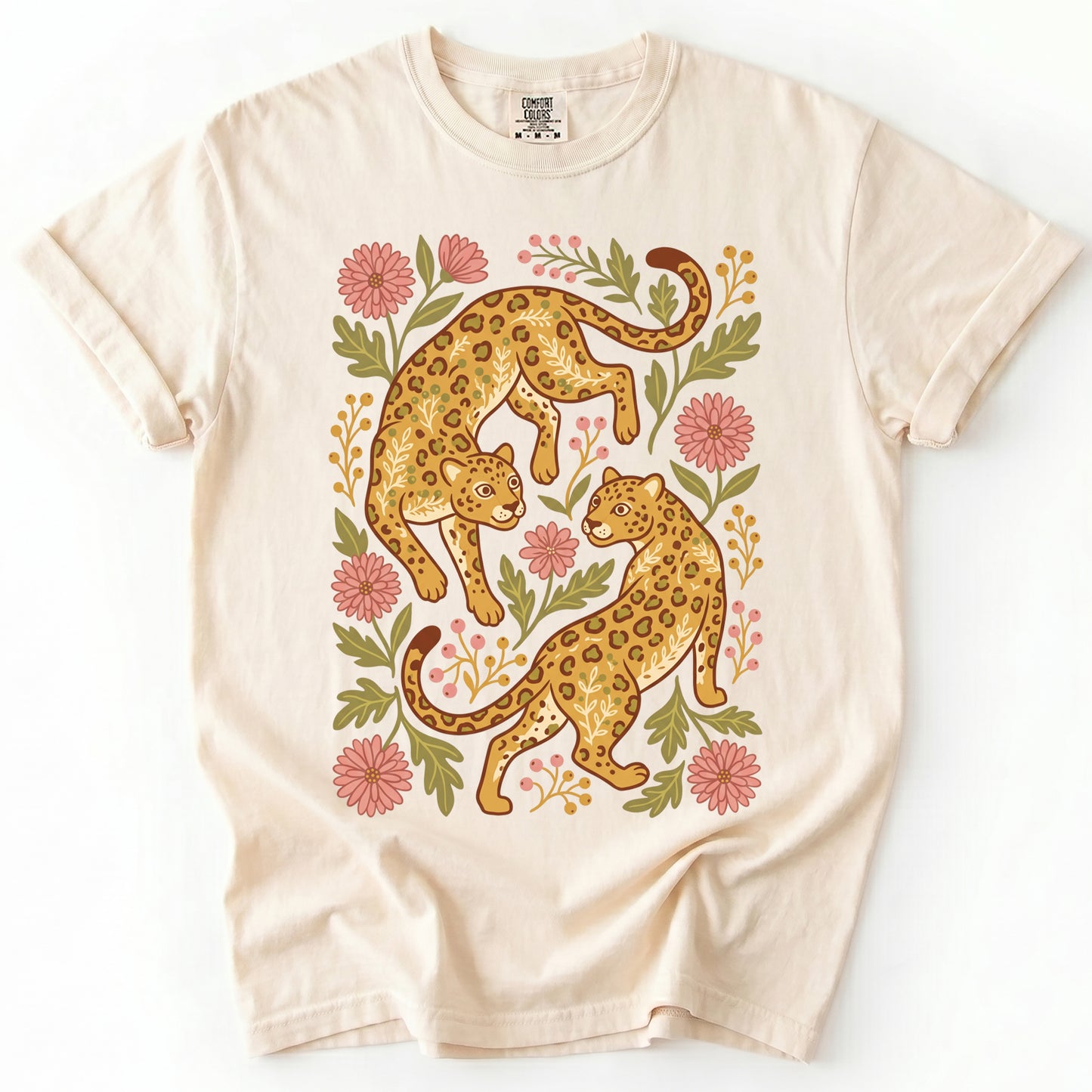 Wild Leopard Folk Art Vintage Washed T-Shirt
