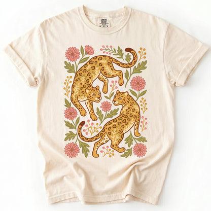Wild Leopard Folk Art Vintage Washed T-Shirt
