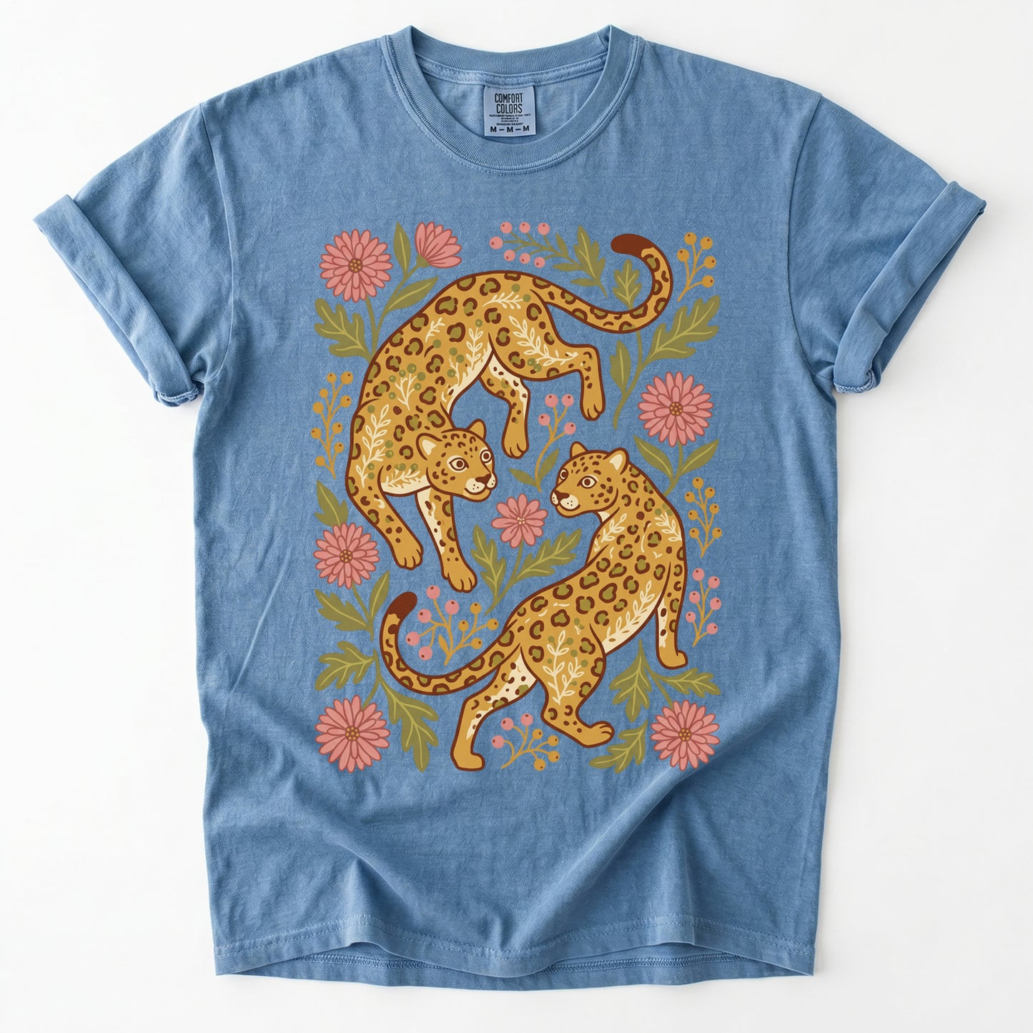 Wild Leopard Folk Art Vintage Washed T-Shirt